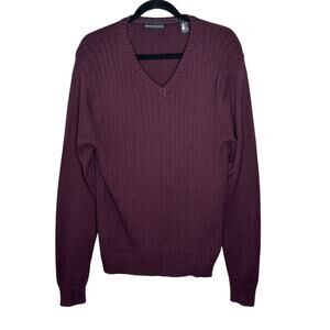 Michael Brandon Purple V-Neck Ribbed Sweater Long Sleeve Winter Office Soft L